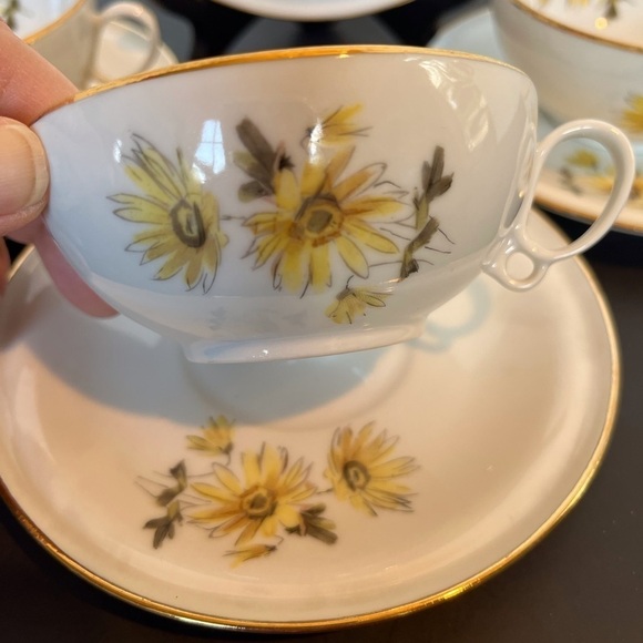 Limoges Three Teacups and Saucers, One Plate - Picture 3 of 14